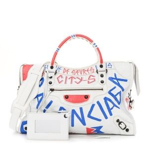 Balenciaga Graffiti All Over Classic Hardware City White Bleu Rouge